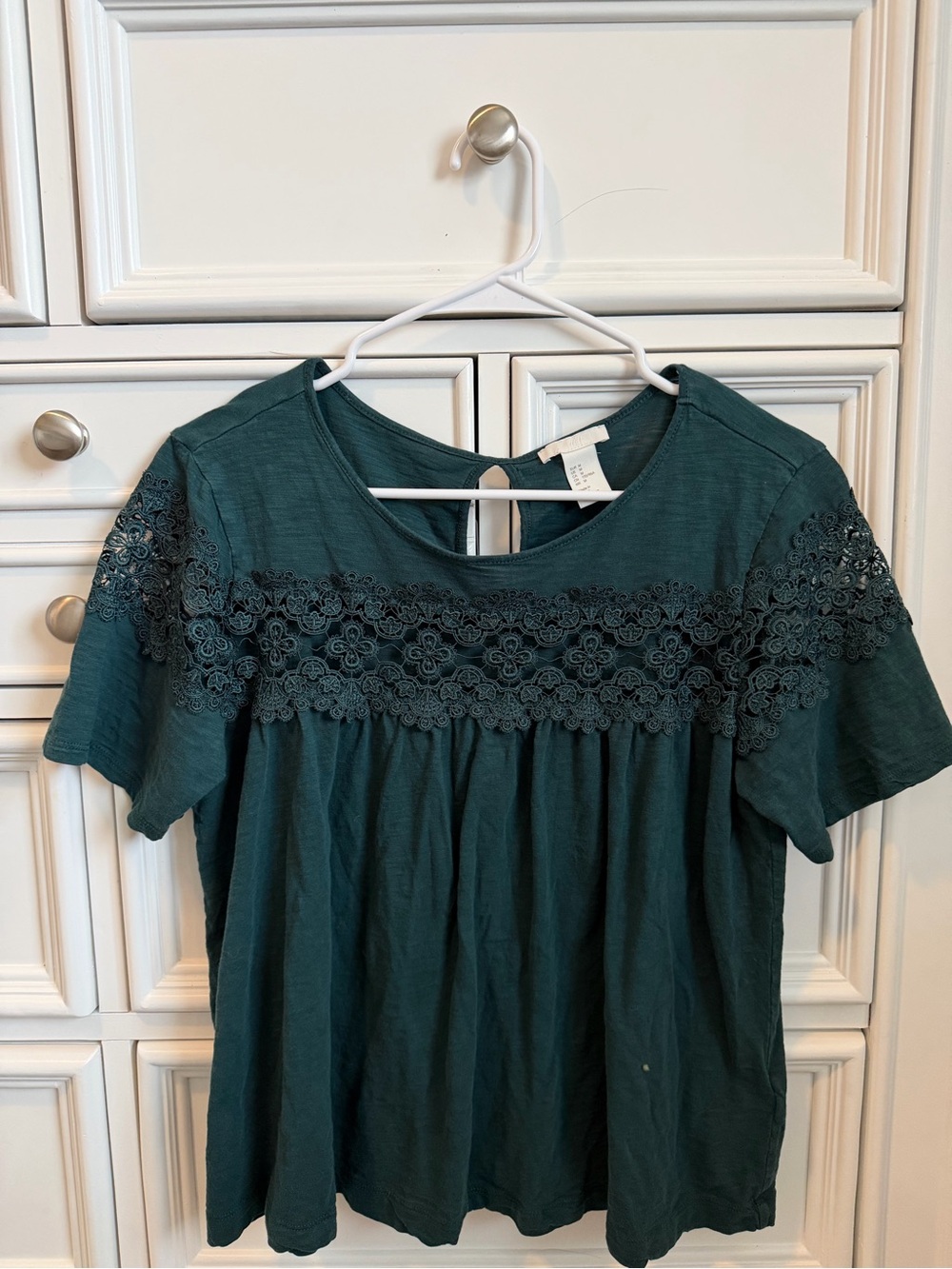 H&M Teal Short Sleeve Tunic with Lace Yoke